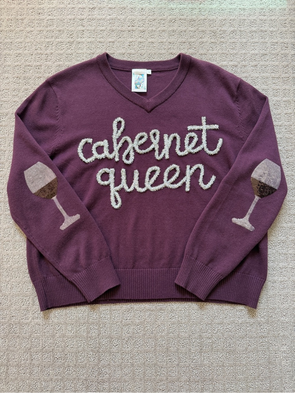 Queen of Sparkles Cabernet Queen Sweater Small